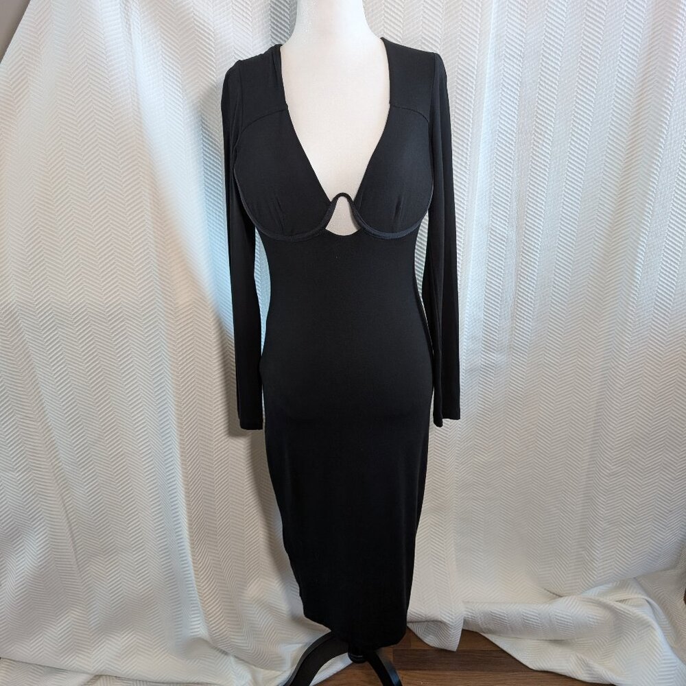Bardot Black Bodycon Midi Dress Underwire Bust Long Sleeve Size 6 Cocktail Party